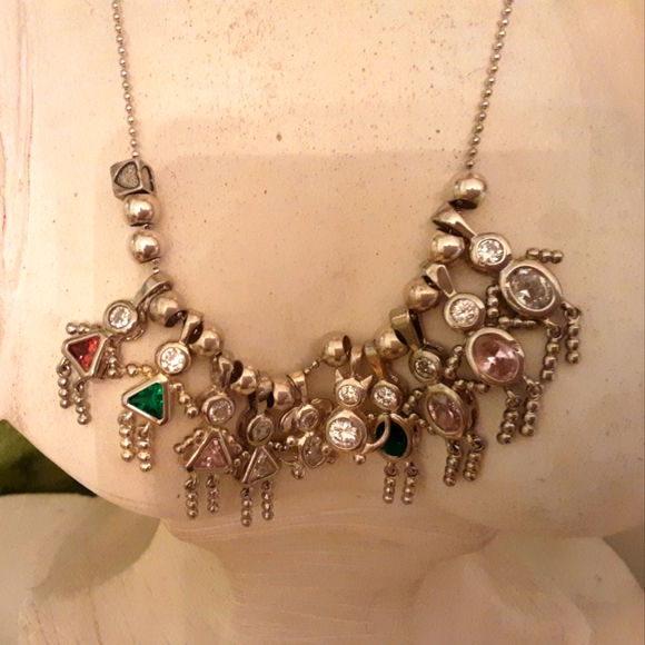 VTG. 33 PIECE BIRTHSTONE 925 STERLING CHILDREN CAT & DOG925 CHAINS & SPACERS